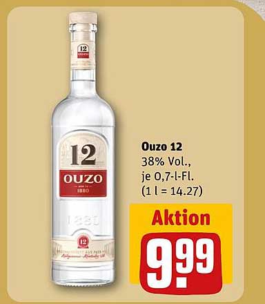 Ouzo 12 38% Vol., je 0,7-l-Fl. (1 l = 14.27) Aktion