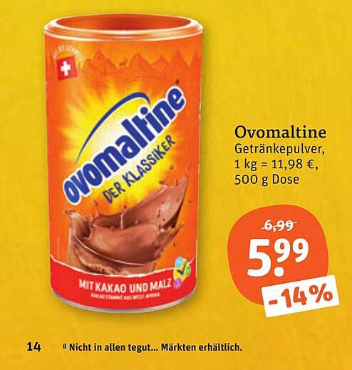 Ovomaltine Getränkepulver, 1 kg = 11,98 €, 500 g Dose