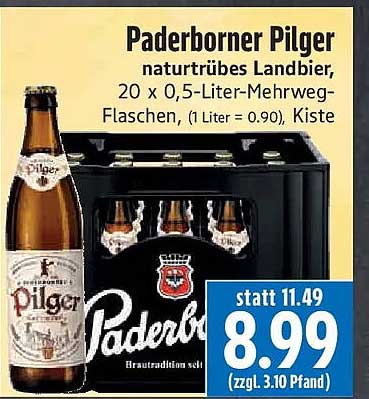 Paderborner Pilger naturtrübes Landbier, 20 x 0,5-Liter-Mehrweg-Flaschen, (1 Liter = 0.90), Kiste