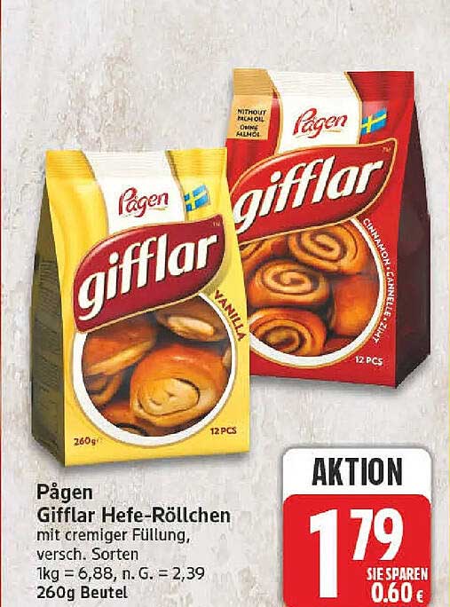 Pägen Gifflar Hefe-Röllchen mit cremiger Füllung, versch. Sorten, 260g Beutel