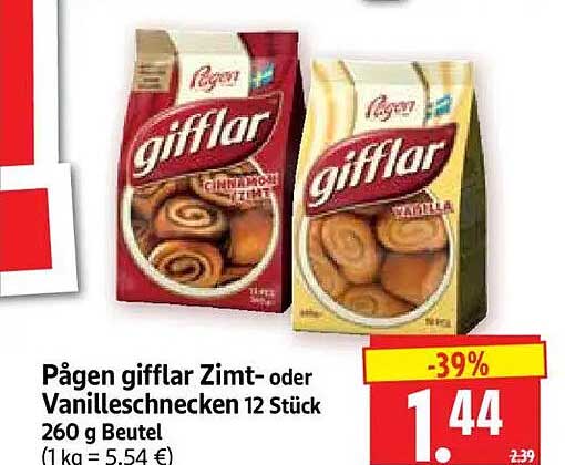 Pågen gifflar Zimt- oder Vanilleschnecken 12 Stück 260 g Beutel