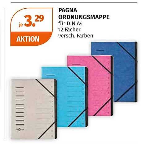PAGNA ORDNUNGSMAPPE für DIN A4 12 Fächer versch. Farben