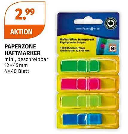 PAPERZONE HAFTMARKER mini, beschreibbar 12 x 45 mm 4 x 40 Blatt