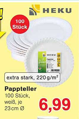 Pappteller 100 Stück, weiß, je 23 cm Ø extra stark, 220 g/m²