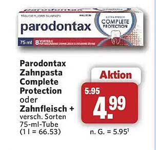 Parodontax Zahnpasta Complete Protection oder Zahnfleisch + versch. Sorten 75 ml-Tube (1 l = 66.53)