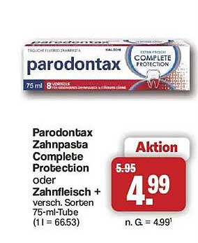 Parodontax Zahnpasta Complete Protection oder Zahnfleisch + versch. Sorten 75ml-Tube (1 l = 66,53)