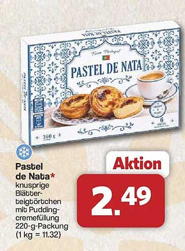 Pastel de Nata* knusprige Blätterteigtörtchen mit Pudding-cremefüllung 220-g-Packung (1 kg = 11.32)