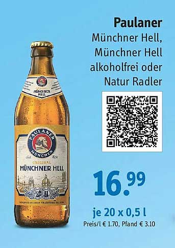 Paulaner Münchner Hell, Münchner Hell alkoholfrei oder Natur Radler