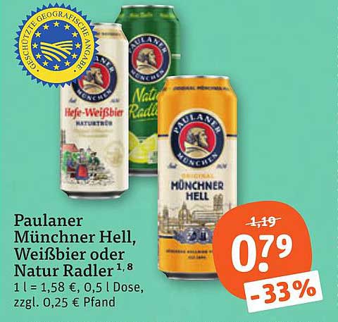 Paulaner Münchner Hell, Weißbier oder Natur Radler¹,⁸