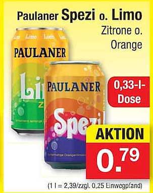 Paulaner Spezi o. Limo Zitrone o. Orange