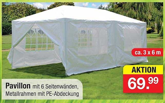 Pavillon mit 6 Seitenwänden, Metallrahmen mit PE-Abdeckung