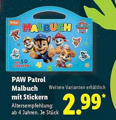 PAW Patrol Malbuch mit Stickern