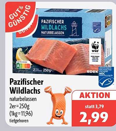 Pazifischer Wildlachs naturbelassen 2er=250g (1kg=11,96) tiefgefroren