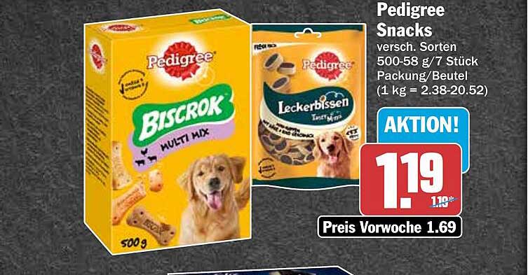 Pedigree Snacks versch. Sorten 500-58 g / Stück Packung/Beutel (1 kg = 2.38-20.52)