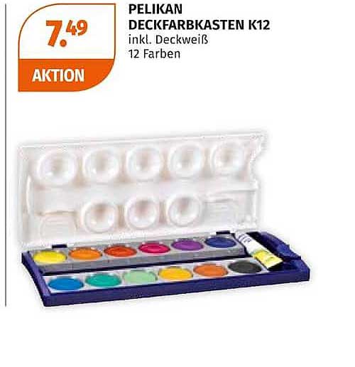PELIKAN DECKFARBKASTEN K12 inkl. Deckweiß 12 Farben