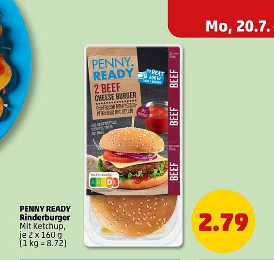 PENNY READY Rinderburger Mit Ketchup, je 2 x 160 g (1 kg = 8.72)