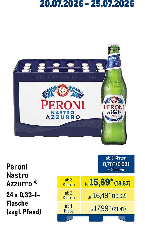 Peroni Nastro Azzurro 24 x 0,33-l-Flasche (zzgl. Pfand)