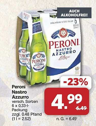 Peroni Nastro Azzurro versch. Sorten 6 x 0,33-l-Packung zzgl. 0.48 Pfand (1 l = 2.52)