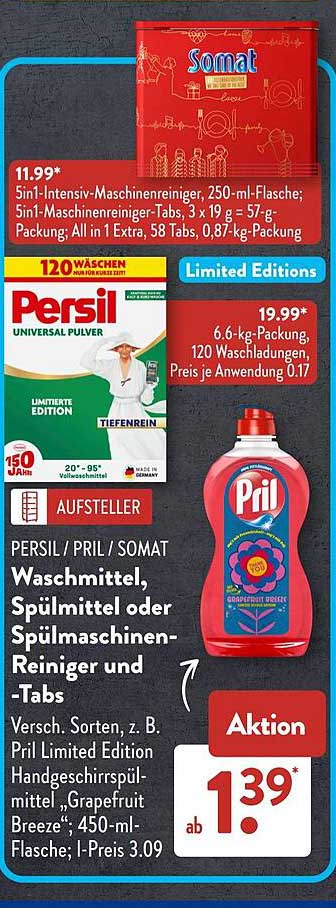 PERSIL / PRIL / SOMAT Waschmittel, Spülmittel oder Spülmaschinen-Reiniger und -Tabs