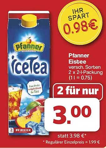 Pfanner Eistee versch. Sorten 2 x 2-l-Packung (1l = 0.75)