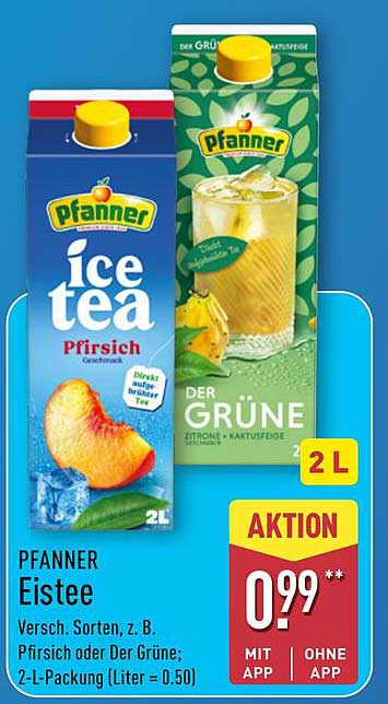 PFANNER Eistee Versch. Sorten, z. B. Pfirsich oder Der Grüne: 2-L-Packung (Liter = 0.50)