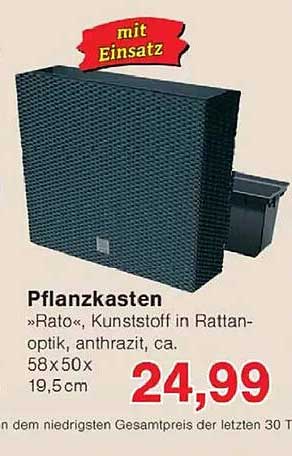 Pflanzkasten »Rato«, Kunststoff in Rattan-optik, anthrazit, ca. 58x50x19,5 cm