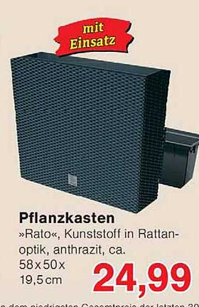 Pflanzkasten »Rato«, Kunststoff in Rattanoptik, anthrazit, ca. 58 x 50 x 19,5 cm