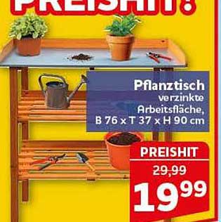 Pflanztisch verzinkte Arbeitsfläche B 76 x T 37 x H 90 cm