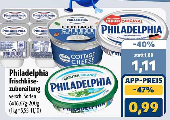 Philadelphia Frischkäsezubereitung versch. Sorten 6x16,67g-200g (1kg=5,55-11,10)