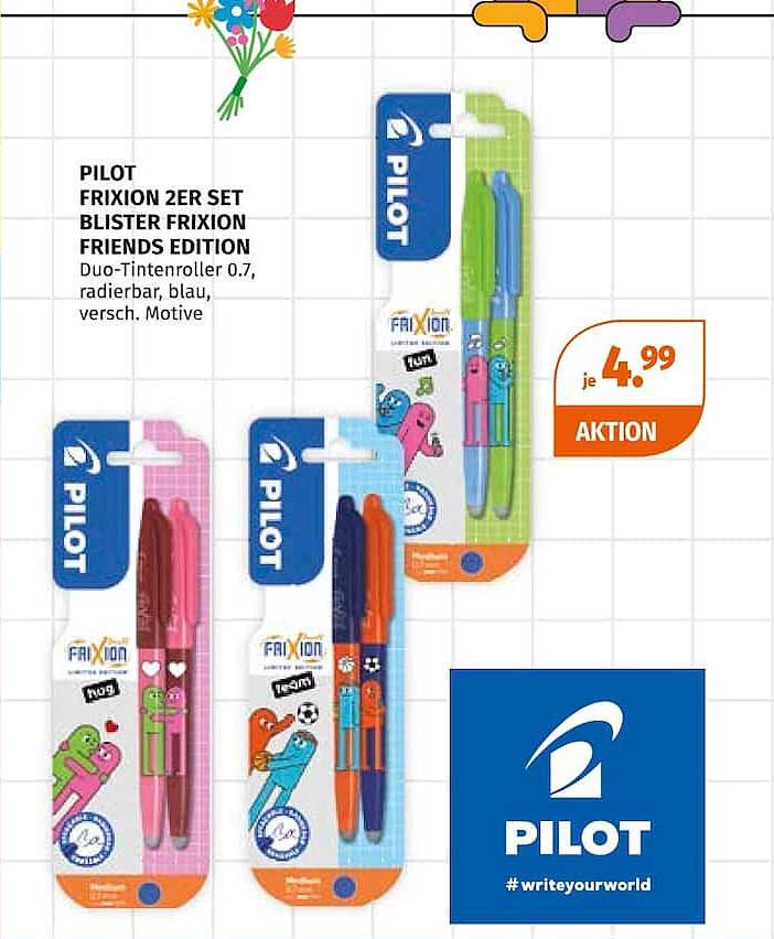 PILOT FRIXION 2ER SET BLISTER FRIXION FRIENDS EDITION Duo-Tintenroller 0,7, radierbar, blau, versch. Motive