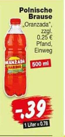 Polnische Brause „Oranzada“, zzgl. 0.25 € Pfand, Einweg