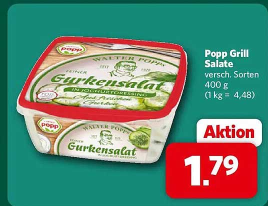 Popp Grill Salate versch. Sorten 400 g (1 kg = 4,48)