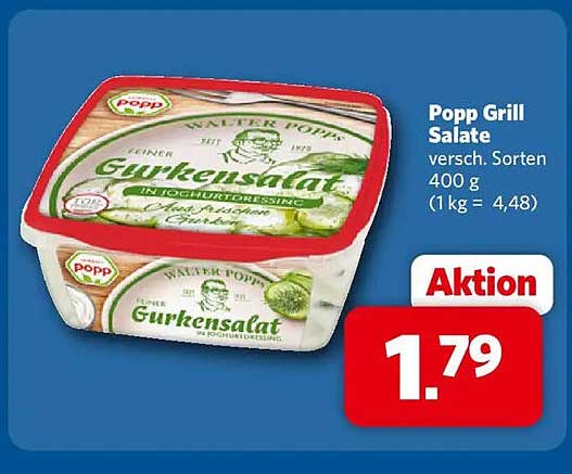 Popp Grill Salate versch. Sorten 400 g (1 kg = 4,48)