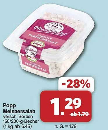 Popp Meistersalat versch. Sorten 150/200-g-Becher (1 kg ab 6.45)