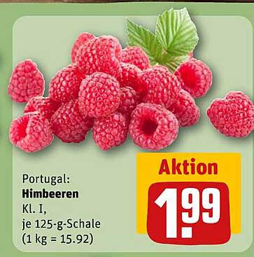Portugal: Himbeeren Kl. I, je 125-g-Schale (1 kg = 15.92)