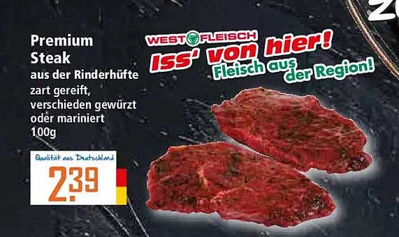 Premium Steak aus der Rinderhüfte, zart gereift, verschieden gewürzt oder mariniert, 100g