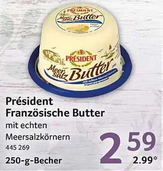 Président Französische Butter mit echten Meersalzkörnern 250-g-Becher