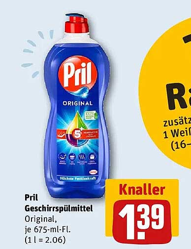 Pril Geschirrspülmittel Original, je 675-ml-Fl. (1 l = 2.06)