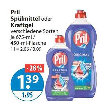 Pril Spülmittel oder Kraftgel verschiedene Sorten je 675-ml / 450-ml-Flasche 1 l = 2.06 / 3.09