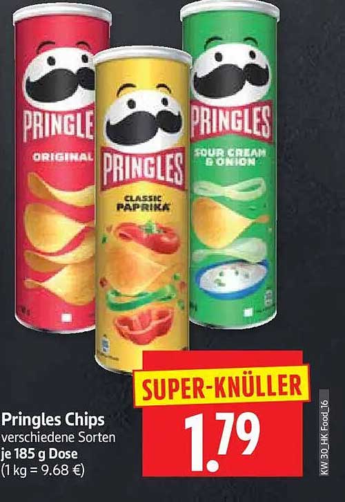 Pringles Chips verschiedene Sorten je 185 g Dose (1 kg = 9.68 €)