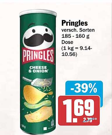 Pringles versch. Sorten 185 - 160 g Dose (1 kg = 9.14-10.56)