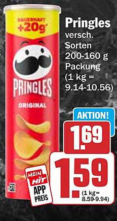 Pringles versch. Sorten 200-160 g Packung (1 kg = 9.14-10.56)