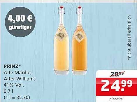 PRINZ* Alte Marille, Alter Williams 41% Vol. 0,7 l (1 l = 35,70)