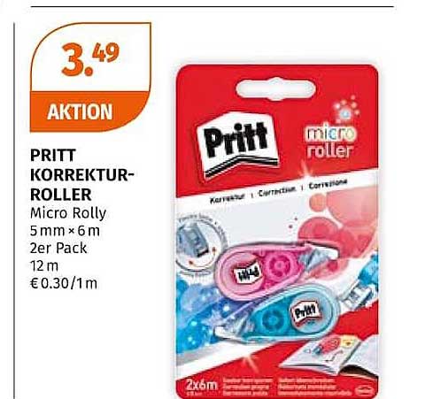 PRITT KORREKTUR-ROLLER Micro Rolly 5 mm x 6 m 2er Pack 12 m € 0.30/1m