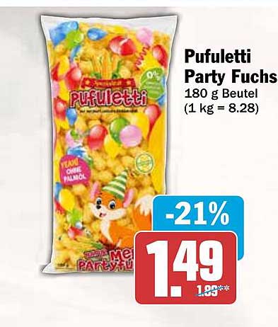 Pufuletti Party Fuchs 180 g Beutel (1 kg = 8.28)