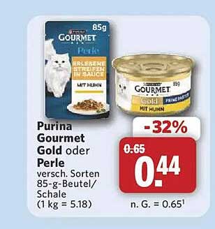 Purina Gourmet Gold oder Perle versch. Sorten 85-g-Beutel/Schale (1 kg = 5.18)