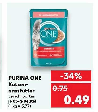 PURINA ONE Katzen-nassfutter versch. Sorten je 85-g-Beutel (1 kg = 5.77)