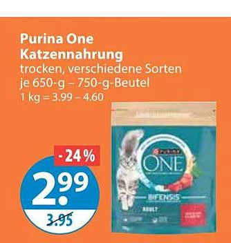 Purina One Katzennahrung trocken, verschiedene Sorten je 650-g–750-g-Beutel