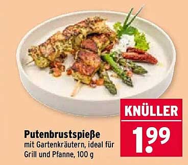 Putenbrustspieße mit Gartenkräutern, ideal für Grill und Pfanne, 100 g