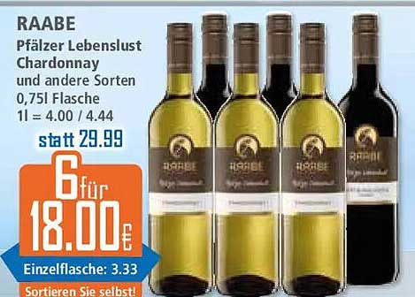 RAABE Pfälzer Lebenslust Chardonnay und andere Sorten, 0,75l Flasche